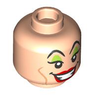 Minifig Head Cruella de Vil, Lime Eyeshadow, Red Lips, Open Mouth Mean Smile / Frown print Light Nougat