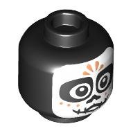 Minifig Head Miguel Rivera, Skull, Nougat Markings, Open Mouth Smile/Closed Stitched Mouth print Schwarz