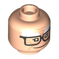 Minifig Head Carl Fredricksen, Thick White Eyebrows, Wrinkles, Black Glasses, Smile/Frown print Hellnougat