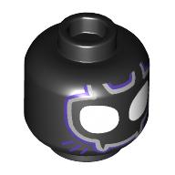 Minifig Head Black Panther, Large White Eyes, Silver/Dark Purple Mask print Schwarz