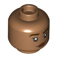 Minifig Head Moana, Reddish Brown Eyebrows, Lips, Open Mouth Talking/Stern with Raised Eyebrow print Medium Nougat