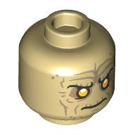 Minifig Head Palpatine, Dark Tan Wrinkles/Scars, Yellow Eyes, Angry/Open Mouth Screaming print Beige