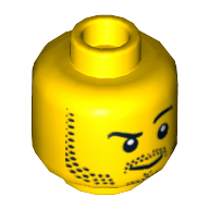 Minifig Head, Beard Stubble, Raised Eyebrow, White Pupils, Y-shaped Goatee [Hollow Stud] Yellow