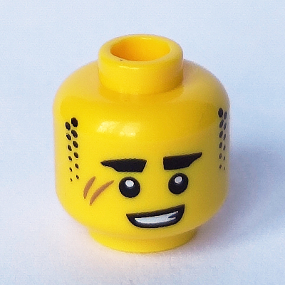Minifig Head, Sideburns, Thick Eyebrows and Scars Print Yellow