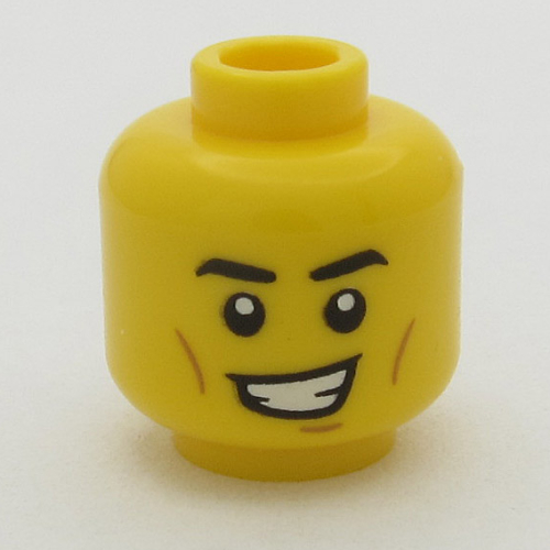Minifig Head, Eyebrows, Cheeck Lines, Lobsided Grin print Gelb