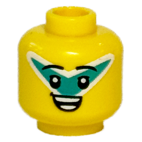 Minifig Head, Dark Turquoise V Shape Face Paint, Open Mouth Smile / Eyes Closed Singing print Gelb