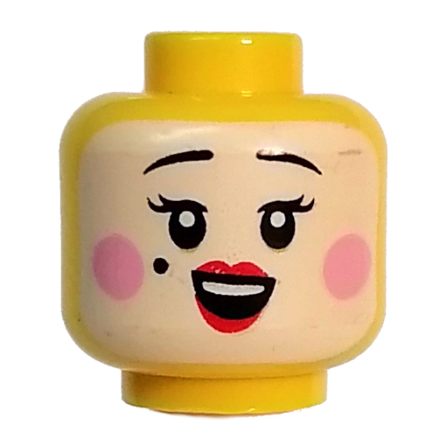 Minifig Head Rococo Aristocrat, White Face Paint, Bright Pink Cheeks, Red Lips, Closed Mouth / Open Mouth Smile print Yellow