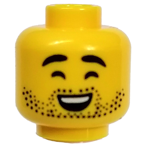 Minifig Head Conservationist, Thick Eyebrows, Stubbled Beard, Close Eyes Laughing / Smile print Gelb