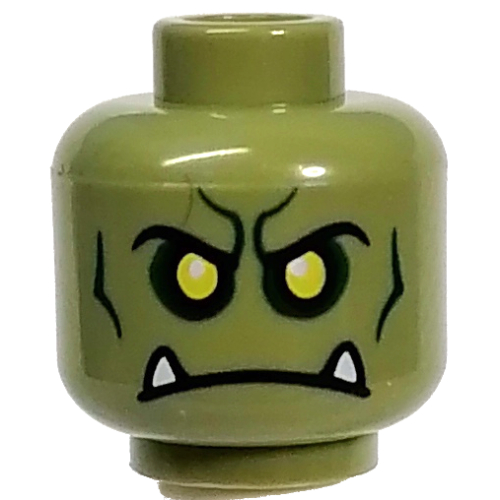 Minifig Head Orc, Yellow Eyes, Dark Green Contour Lines, White Fangs print Olivgrün