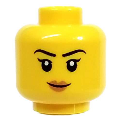 Minifig Head Falconer, Medium Nougat Lips, Determined Smile / Surprised Open Mouth Smile Print Gelb