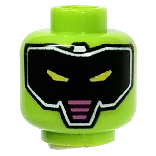 Minifig Head Robot, Black Visor, Lime Eyes, Red Triangle in Back print Limette