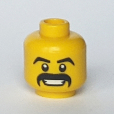 Minifig Head Mariachi, Thick Eyebrows and Moustache, Smile with Teeth Print Gelb