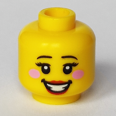 Minifig Head Bumblebee Girl, Eyebrows, Eyelashes, Red Lips, Open Smile and Pink Cheeks Print Yellow