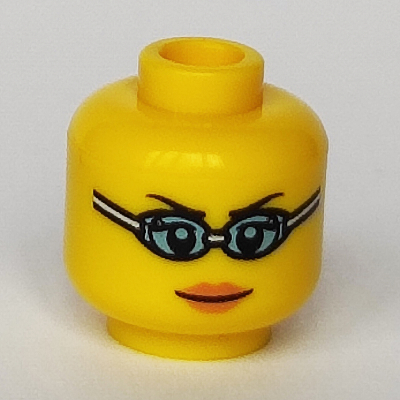 Minifig Head Swimming Champion, Open Smile / Swimming Goggles Print Yellow