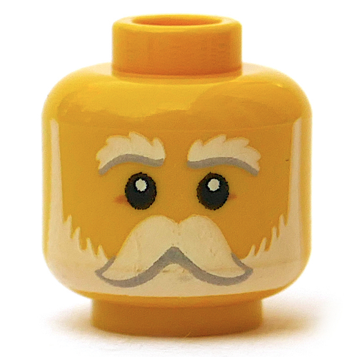 Minifig Head Ferry Captain, White Eyebrows, Big Mustache and Beard, Crows Feet print Yellow