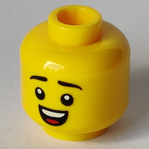 Minifig Head, Happy Open Mouth / Angry with Clinched Teeth print Yellow