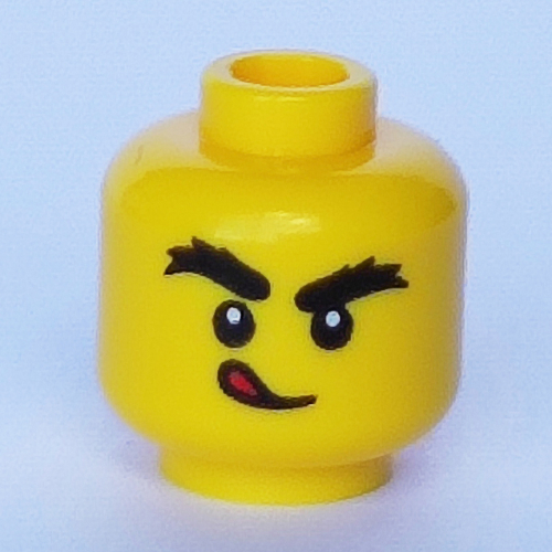Minifig Head, Bushy Eyebrows, Tongue Sticking Out / Blowing print Yellow