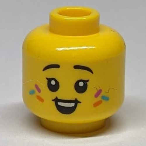 Minifig Head, Sprinkles on Cheeks, Happy, Open Mouth Smile / Closed Mouth Smile print Gelb
