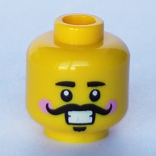 Minifig Head Nutcracker, Bright Pink Cheeks, Large Black Mustache and Goatee, Open Mouth Smile / Closed Mouth Smile print Yellow