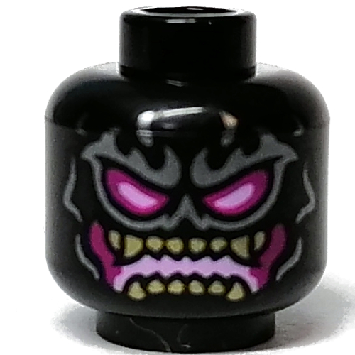 Minifig Head Crystal King, Magenta and Bright Pink Eyes and Mouth, Dark Tan Pointed Teeth Print Black