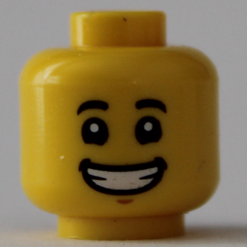 Minifig Head Lil' Nelson, Dark Purple Mask / Big Smile print Yellow
