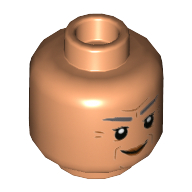 Minifig Head Darby Steel, Dark Bluish Gray Eyebrows, Wrinkles, Stern Smile / Angry print Nougat