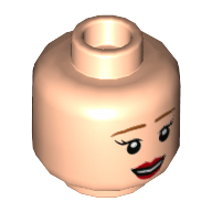 Minifig Head Kate McCallister with Medium Nougat Eyebrows, Red Lips, smile/Scared Print [ Hollow Stud] Light Nougat