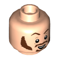 Minifig Head Marv Merchants with Reddish Brown Eyebrows, Mustache, Sideburns Raised Eyebrow/Angry Iron Imprint print [Hollow Stud] Hellnougat