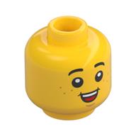 Minifig Head Child, Freckles, Big Open Mouth Smile Print Yellow