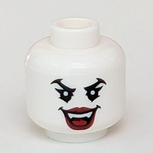 Minifig Head, Angry Eyes, Open Mouth, Vampire Fangs, Red Lips print [Hollow Stud] White