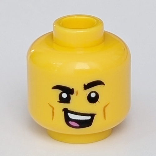 Minifig Head Cheeky, Open Mouth Singing, Lowered Eyebrow print [Hollow Stud] Gelb