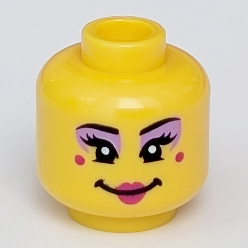 Minifig Head, Magenta Eye Shadow, Red Lips, Red Dots print Gelb