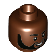Minifig Head T'Challa, Beard, Raised Eyebrow, Smile with Teeth print Reddish Brown
