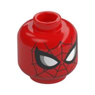 Minifig Head Spider-Man, Black Webbing, White Eyes with Silver Lines print Red