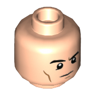 Minifig Head Loki, Medium Nougat Lines, Raised Eyebrow, Stern / Mean Smile print Light Nougat