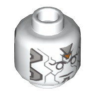 Minifig Head Vision, Silver Lines, Dark Bluish Gray and Black Panels, Red Jewel print White