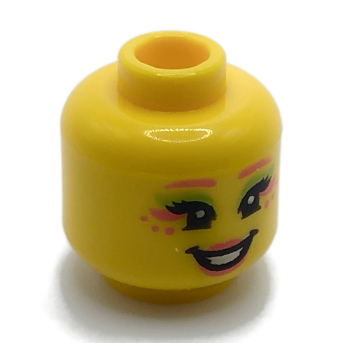 Minifig Head Folk Fairy, Bright Pink Lips, Lime/Coral Eye Shadow print Yellow