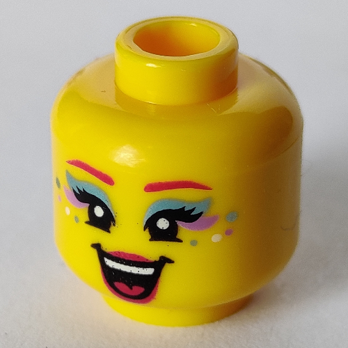Minifig Head Fairy Singer, Open Mouth Singing, Red Lips, Metallic Blue Eye Shadow print Gelb