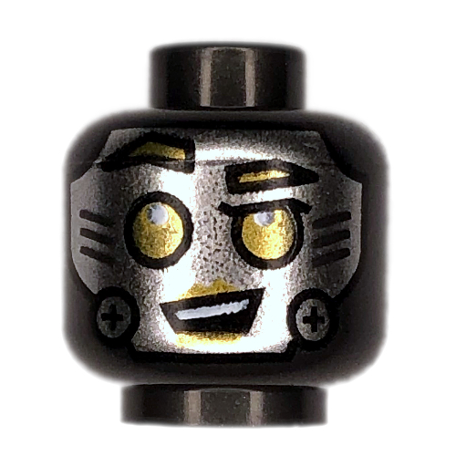 Minifig Head Sing Bot, Silver Robot Face, Yellow Eyes print Perltitan