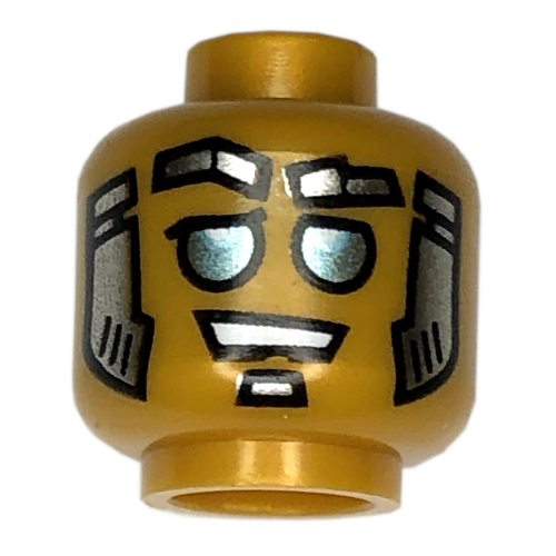 Minifig Head Bass Bot, Blue Eyes, Silver and Gold Sideburns and Goatee print Perlgold