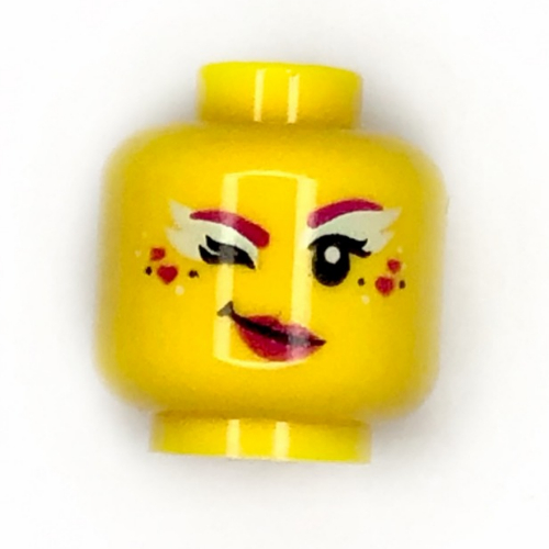 Minifig Head Candy Ballerina, Dark Pink Lips Bright Light Yellow/Dark Pink Eye Shadow, Wink print Yellow