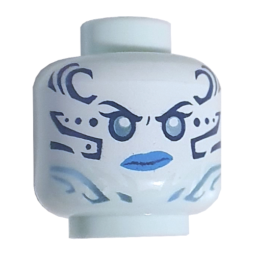 Minifig Head Nya, Metallic Light Blue Eyes, Dark Blue and Metallic Light Blue Face Markings, Dark Azure Lips Print Light Aqua