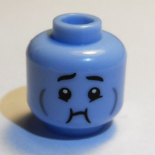 Minifig Head, Smile / Queasy, Cheek Lines print Bright Light Blue
