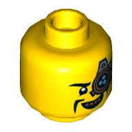 Minifig Head The Mechanic, Monocle with 3 Azure Dots, Big Grin Print Yellow