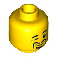Minifig Head, Right Eye Winking, Long Moustache Print Gelb