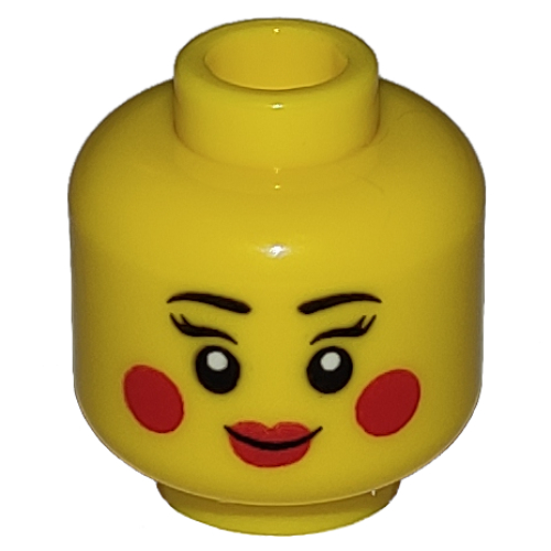 Minifig Head, Red Cheeks and Lips, Smile, Open Mouth / Closed Mouth Print Yellow