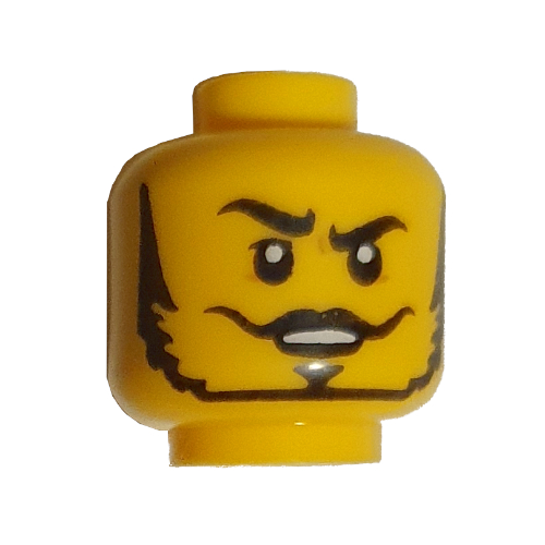 Minifig Head Gravis, Thin Beard, Mustache, Raised Eyebrow, Closed Eyes / Open Eyes print Yellow