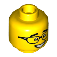 Minifig Head, Thick Eyebrows, Glasses / No Glasses print Gelb