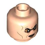 Minifig Head Griphook, Dark Bluish Grey Eyebrows, Scowl, 4 Sharp Teeth, Medium Nougat Contours Print Light Nougat