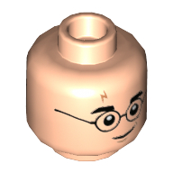 Minifig Head Harry Potter, Glasses, Eyebrows, Dark Orange Lightning Scar, Smirk / Scared Print Hellnougat